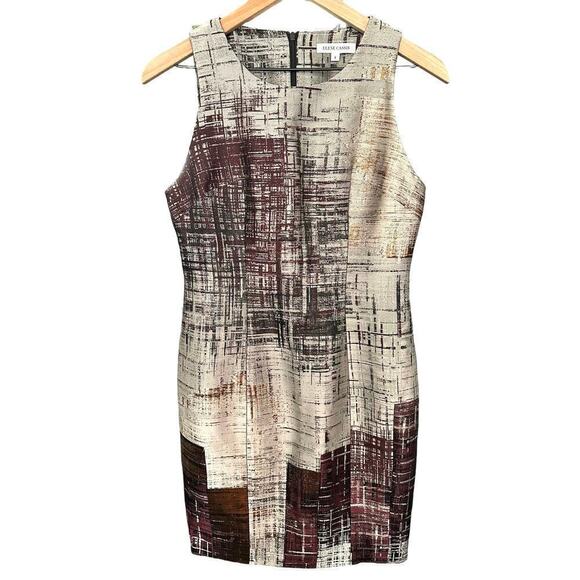 Elene Cassis Metaillic Geometric Pattern Sleeveless Midi Dress - Picture 1 of 5